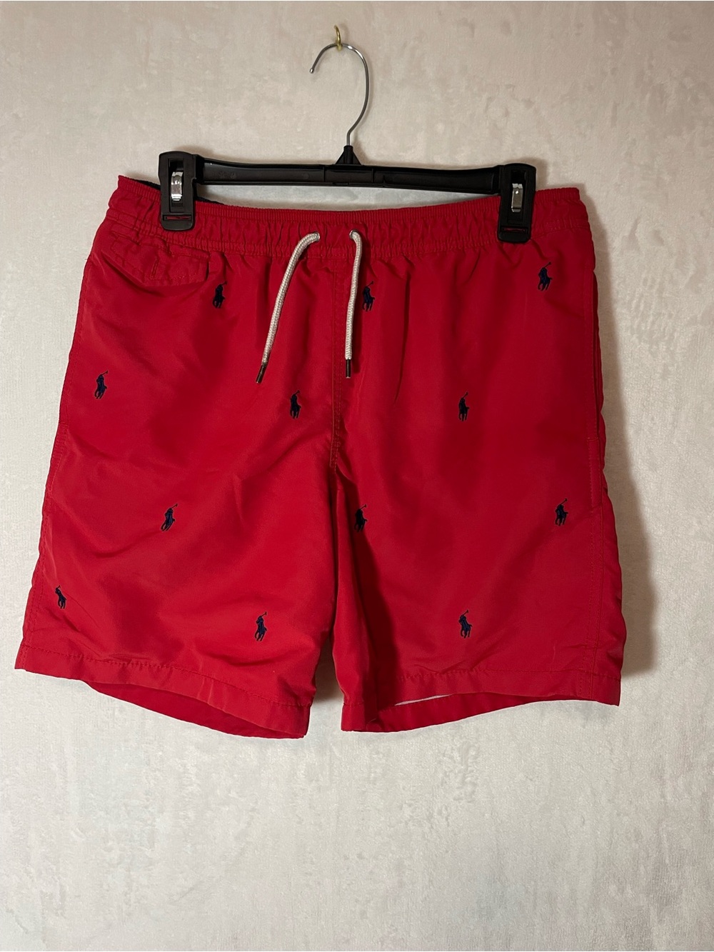 Polo by Ralph Lauren Red Swim Trunks with Navy Pony Embroidery
